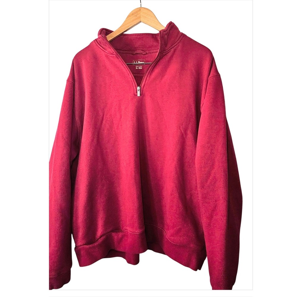 Vintage LL Bean Mens XL Deep Red Quarter Zip Fleece Pullover Sweatshirt Classic‎